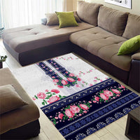 Navy Romanian National Costume Area Rug Peony Flowers Traditional Folk Pattern - Wonder Print Shop