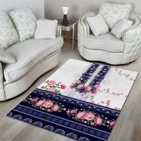 Navy Romanian National Costume Area Rug Peony Flowers Traditional Folk Pattern - Wonder Print Shop