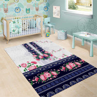 Navy Romanian National Costume Area Rug Peony Flowers Traditional Folk Pattern - Wonder Print Shop