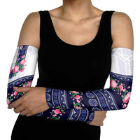 Navy Romanian National Costume Arm Sleeves Peony Flowers Traditional Folk Pattern - Wonder Print Shop