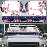 Navy Romanian National Costume Auto Sun Shade Peony Flowers Traditional Folk Pattern - Wonder Print Shop