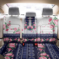 Navy Romanian National Costume Back Car Seat Cover Peony Flowers Traditional Folk Pattern - Wonder Print Shop