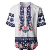 Navy Romanian National Costume Baseball Jersey Peony Flowers Traditional Folk Pattern - Wonder Print Shop