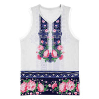 Navy Romanian National Costume Basketball Jersey Peony Flowers Traditional Folk Pattern - Wonder Print Shop