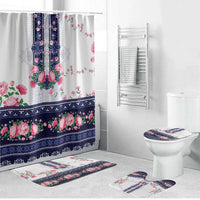 Navy Romanian National Costume Bathroom Set Peony Flowers Traditional Folk Pattern - Wonder Print Shop