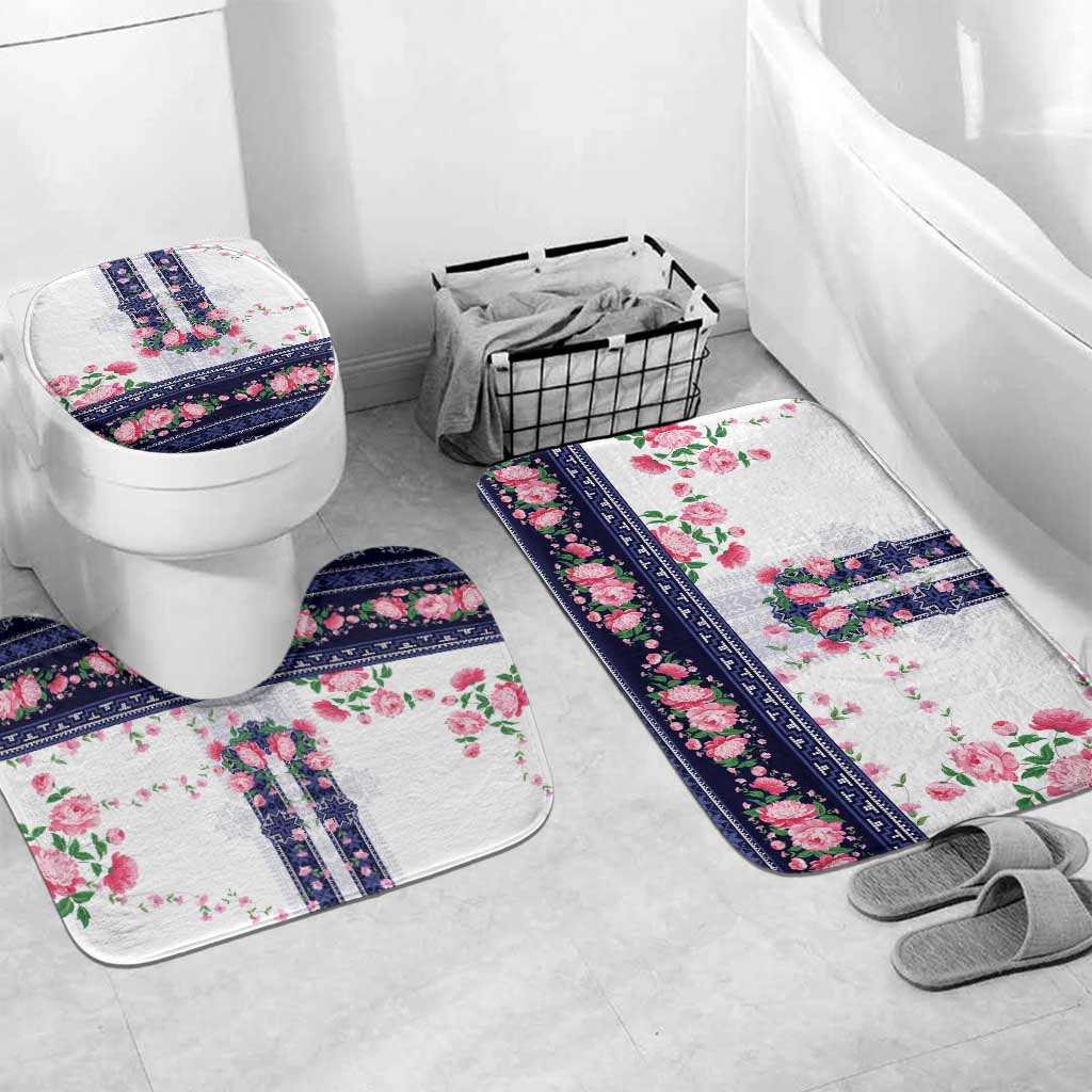 Navy Romanian National Costume Bathroom Set Peony Flowers Traditional Folk Pattern - Wonder Print Shop