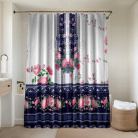 Navy Romanian National Costume Bathroom Set Peony Flowers Traditional Folk Pattern - Wonder Print Shop