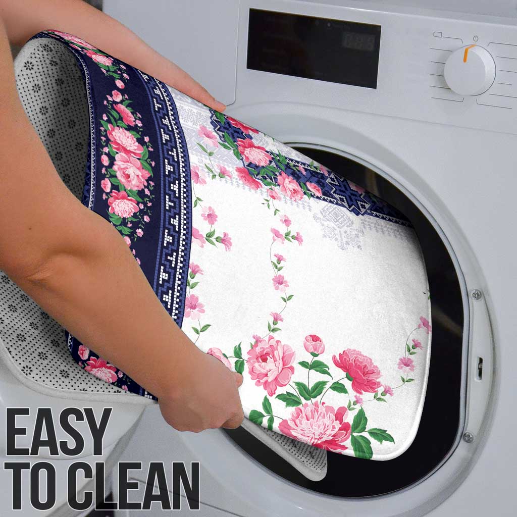 Navy Romanian National Costume Bathroom Set Peony Flowers Traditional Folk Pattern - Wonder Print Shop