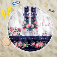 Navy Romanian National Costume Beach Blanket Peony Flowers Traditional Folk Pattern - Wonder Print Shop