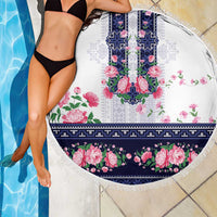 Navy Romanian National Costume Beach Blanket Peony Flowers Traditional Folk Pattern - Wonder Print Shop