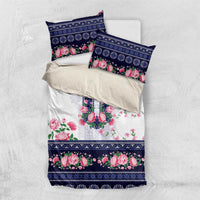 Navy Romanian National Costume Bedding Set Peony Flowers Traditional Folk Pattern - Wonder Print Shop