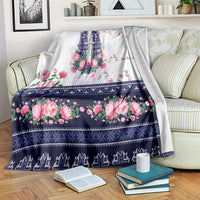 Navy Romanian National Costume Blanket Peony Flowers Traditional Folk Pattern - Wonder Print Shop