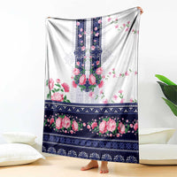 Navy Romanian National Costume Blanket Peony Flowers Traditional Folk Pattern - Wonder Print Shop