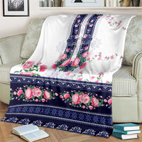 Navy Romanian National Costume Blanket Peony Flowers Traditional Folk Pattern - Wonder Print Shop