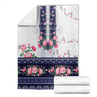 Navy Romanian National Costume Blanket Peony Flowers Traditional Folk Pattern - Wonder Print Shop