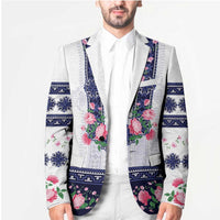 Navy Romanian National Costume Blazer Peony Flowers Traditional Folk Pattern - Wonder Print Shop
