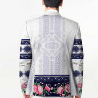 Navy Romanian National Costume Blazer Peony Flowers Traditional Folk Pattern - Wonder Print Shop