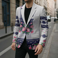 Navy Romanian National Costume Blazer Peony Flowers Traditional Folk Pattern - Wonder Print Shop