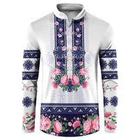 Navy Romanian National Costume Button Sweatshirt Peony Flowers Traditional Folk Pattern - Wonder Print Shop