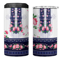Navy Romanian National Costume 4 in 1 Can Cooler Tumbler Peony Flowers Traditional Folk Pattern - Wonder Print Shop