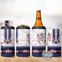 Navy Romanian National Costume 4 in 1 Can Cooler Tumbler Peony Flowers Traditional Folk Pattern - Wonder Print Shop