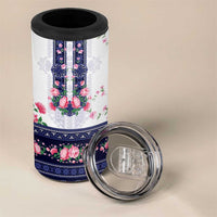 Navy Romanian National Costume 4 in 1 Can Cooler Tumbler Peony Flowers Traditional Folk Pattern - Wonder Print Shop