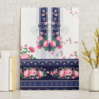 Navy Romanian National Costume Canvas Wall Art Peony Flowers Traditional Folk Pattern - Wonder Print Shop