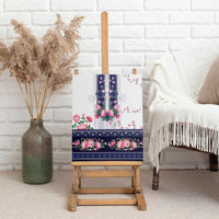 Navy Romanian National Costume Canvas Wall Art Peony Flowers Traditional Folk Pattern - Wonder Print Shop