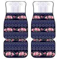 Navy Romanian National Costume Car Mats Peony Flowers Traditional Folk Pattern - Wonder Print Shop