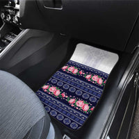 Navy Romanian National Costume Car Mats Peony Flowers Traditional Folk Pattern - Wonder Print Shop