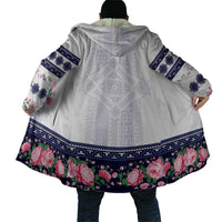 Navy Romanian National Costume Cloak Peony Flowers Traditional Folk Pattern - Wonder Print Shop