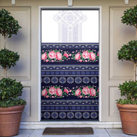 Navy Romanian National Costume Door Cover Peony Flowers Traditional Folk Pattern - Wonder Print Shop