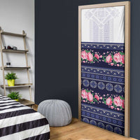 Navy Romanian National Costume Door Cover Peony Flowers Traditional Folk Pattern - Wonder Print Shop