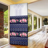 Navy Romanian National Costume Door Cover Peony Flowers Traditional Folk Pattern - Wonder Print Shop