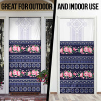 Navy Romanian National Costume Door Cover Peony Flowers Traditional Folk Pattern - Wonder Print Shop