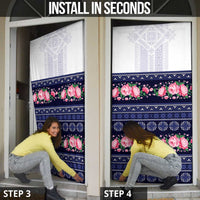 Navy Romanian National Costume Door Cover Peony Flowers Traditional Folk Pattern - Wonder Print Shop