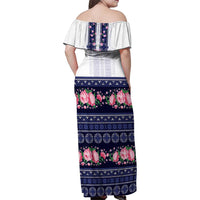 Navy Romanian National Costume Family Matching Off Shoulder Maxi Dress and Hawaiian Shirt Peony Flowers Traditional Folk Pattern - Wonder Print Shop