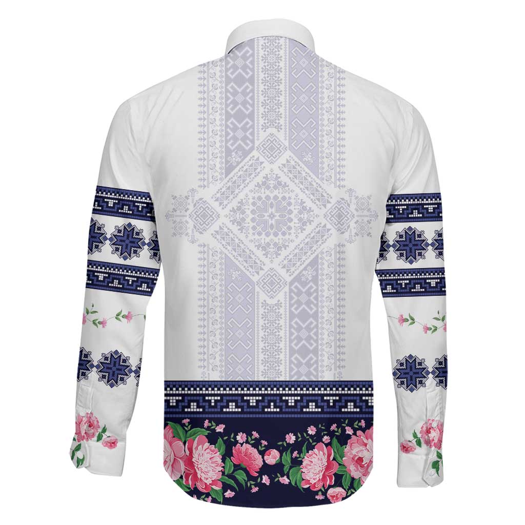 Navy Romanian National Costume Family Matching Puletasi and Hawaiian Shirt Peony Flowers Traditional Folk Pattern - Wonder Print Shop