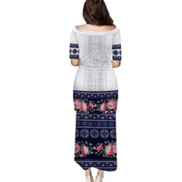 Navy Romanian National Costume Family Matching Puletasi and Hawaiian Shirt Peony Flowers Traditional Folk Pattern - Wonder Print Shop
