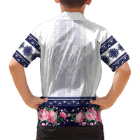 Navy Romanian National Costume Family Matching Short Sleeve Bodycon Dress and Hawaiian Shirt Peony Flowers Traditional Folk Pattern - Wonder Print Shop