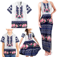 Navy Romanian National Costume Family Matching Tank Maxi Dress and Hawaiian Shirt Peony Flowers Traditional Folk Pattern - Wonder Print Shop