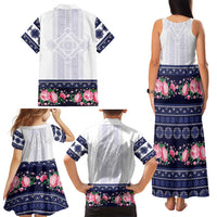 Navy Romanian National Costume Family Matching Tank Maxi Dress and Hawaiian Shirt Peony Flowers Traditional Folk Pattern - Wonder Print Shop