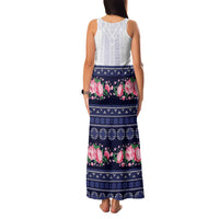 Navy Romanian National Costume Family Matching Tank Maxi Dress and Hawaiian Shirt Peony Flowers Traditional Folk Pattern - Wonder Print Shop