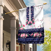 Navy Romanian National Costume Garden Flag Peony Flowers Traditional Folk Pattern - Wonder Print Shop