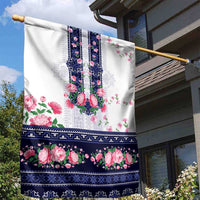 Navy Romanian National Costume Garden Flag Peony Flowers Traditional Folk Pattern - Wonder Print Shop