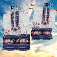 Navy Romanian National Costume Garden Flag Peony Flowers Traditional Folk Pattern - Wonder Print Shop