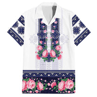 Navy Romanian National Costume Hawaiian Shirt Peony Flowers Traditional Folk Pattern - Wonder Print Shop