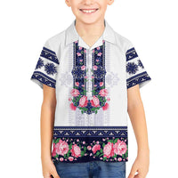 Navy Romanian National Costume Hawaiian Shirt Peony Flowers Traditional Folk Pattern - Wonder Print Shop