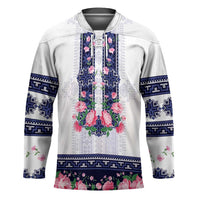 Navy Romanian National Costume Hockey Jersey Peony Flowers Traditional Folk Pattern - Wonder Print Shop