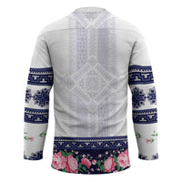 Navy Romanian National Costume Hockey Jersey Peony Flowers Traditional Folk Pattern - Wonder Print Shop